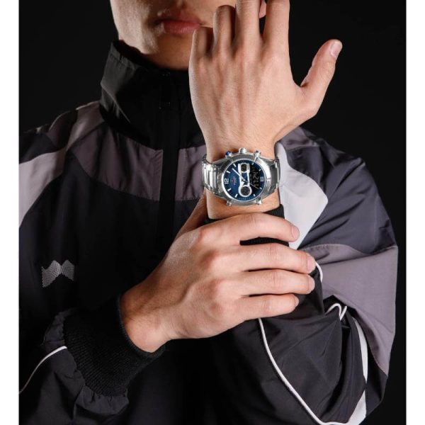 NaviForce NF9232 Men's Multifunction Chronograph Day Date Display Stainless Steel Watch - Blue/Silver - Image 2