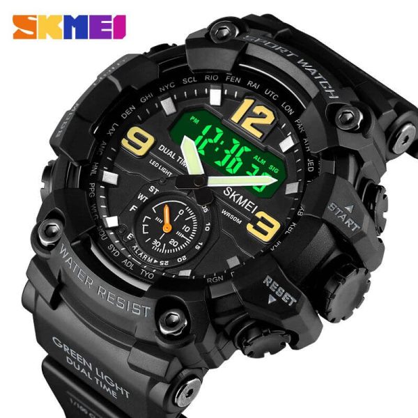 Skmei 1637 Men Digital Analog Dual Display Alarm Waterproof 3 Time Sport Wristwatch - Black