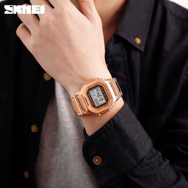 SKMEI 1456 Men's Stainless Steel Countdown Time Zone Waterproof LED Electronic Digital watch - RoseGold - Image 2