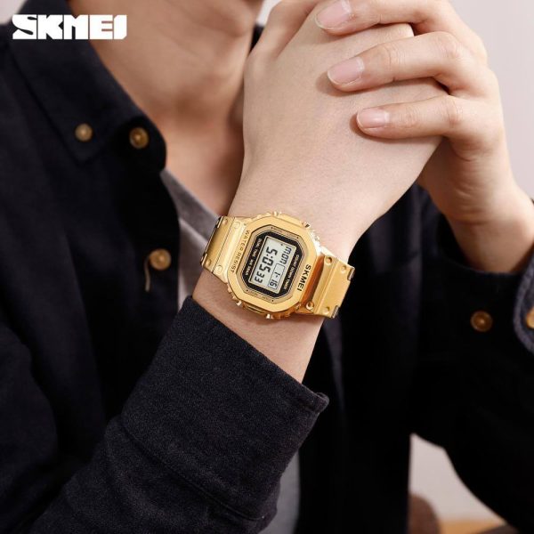 SKMEI 1456 Men's Stainless Steel Countdown Time Zone Waterproof LED Electronic Digital watch - Golden - Image 2