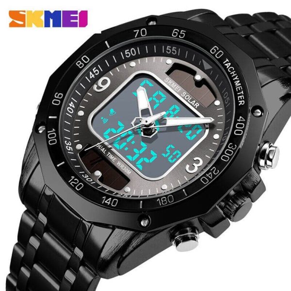 SKMEI 1493 Luxury Men Quartz Dual Time Display Waterproof Stainless Steel Watch - Black