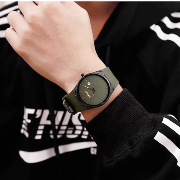 SKMEI 1509 Casual Super Slim Dial Date Display Silicon Strap Quartz Watch For Men - Green - Image 2