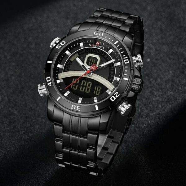 NAVIFORCE NF9181 Men Watches Top Brand Stainless Steel Quartz Watch - Black - Image 3