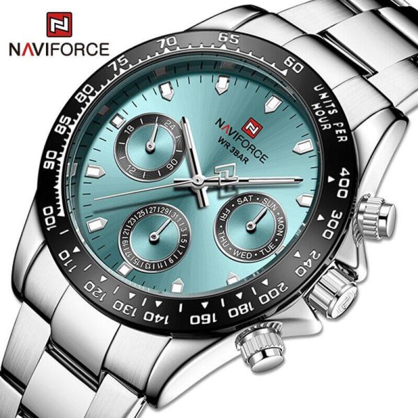 NAVIFORCE NF9193 Unisex Classic Business Luminous Multifunction Chronograph Stainless Steel Watch - Blue/Silver