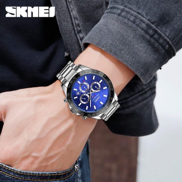 SKMEI 9259 Multifunction Luxury Stainless Steel Watch for Men - Blue/Silver - Image 2