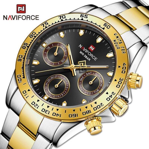 NAVIFORCE NF9193 Unisex Classic Business Luminous Multifunction Chronograph Stainless Steel Watch - Golden/Silver