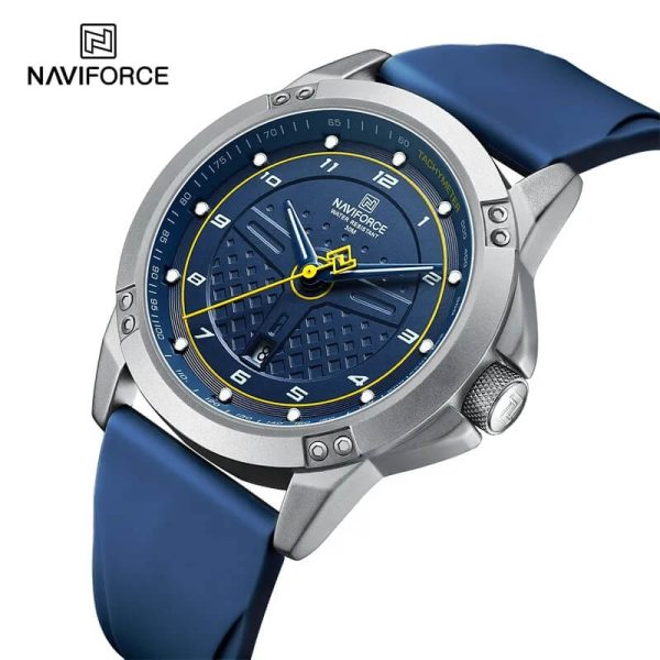 NaviForce NF8031 Men's Luxury Fashion Racing Dial Quartz Fumed Silica Leather Strap Watch - Silver/Blue