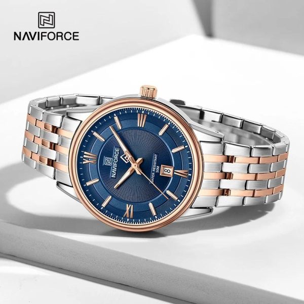 NaviForce NF8040 Classic Luxury Quartz Date Display Stainless Steel Watch For Men - Blue/Rosegold - Image 2