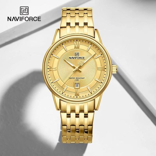 NaviForce NF8040 Classic Luxury Quartz Date Display Stainless Steel Watch For Men - Golden - Image 2