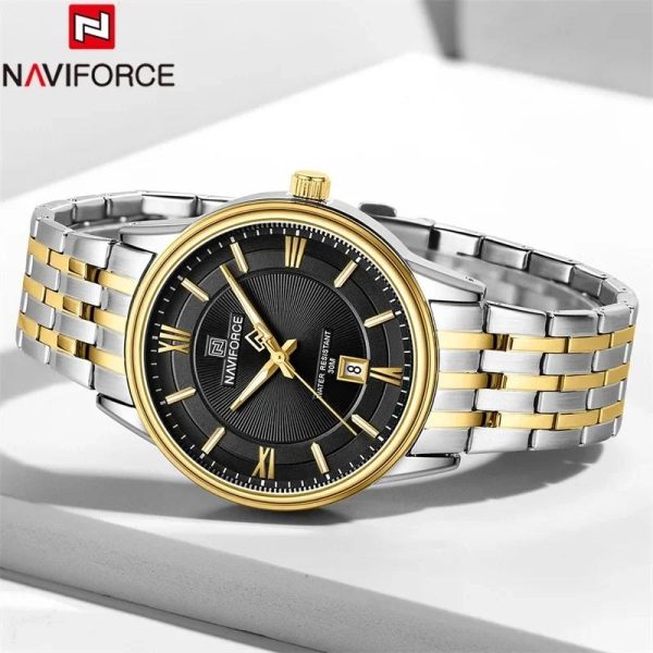 NaviForce NF8040 Classic Luxury Quartz Date Display Stainless Steel Watch For Men - Black/Golden - Image 2