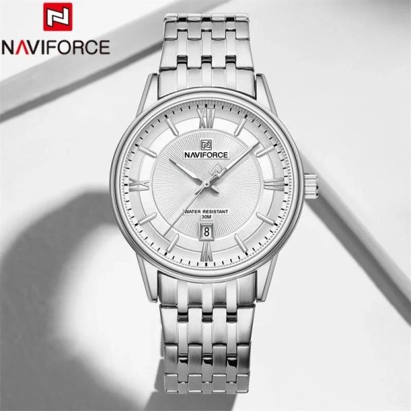 NaviForce NF8040 Classic Luxury Quartz Date Display Stainless Steel Watch For Men - Silver - Image 2