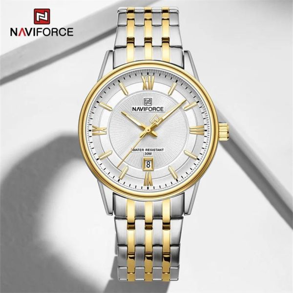 NaviForce NF8040 Classic Luxury Quartz Date Display Stainless Steel Watch For Men - White/Golden - Image 2