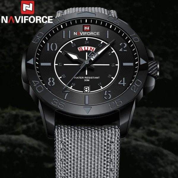 NaviForce NF9204 Stylish Day Date Display Nylon Strap Military Watch For Men - Black - Image 3