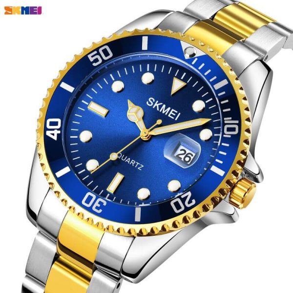 SKMEI 1779 Rolex Design Luminous Display Luxury Stainless Steel Watch For Men - Blue/Golden