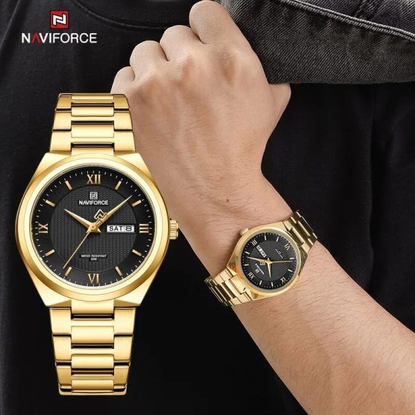 NaviForce NF8030 Men's Simple Elegant Stainless Steel Business Day Date Display Watch - Black/Golden - Image 2