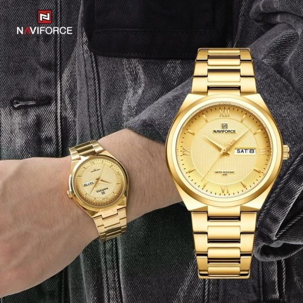 NaviForce NF8030 Men's Simple Elegant Stainless Steel Business Day Date Display Watch - Golden - Image 2