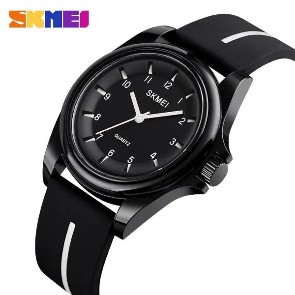 SKMEI 1578 Simple Numeric Round Dial Analog Silicone Strap Unisex Watch - Black/White