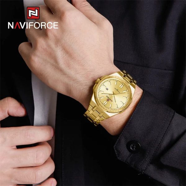 NaviForce NF9226 Men's Business Simple Date Display Distinct Edge Stainless Steel Watch - Golden - Image 2