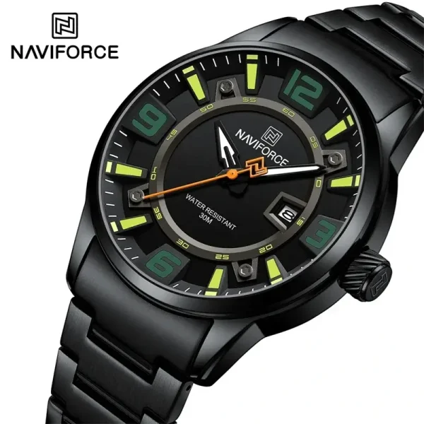 NaviForce NF8044 Men's Fashion Color Clashing Dial Stainless Steel Date Display Watch - Green/Black