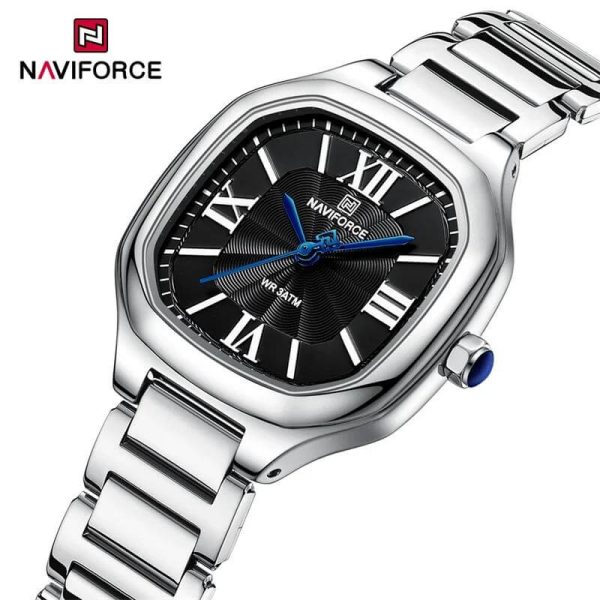 NaviForce NF5042 Elegant Simple Square Dial Roman Numeral Stainless Steel Watch For Women - Black/Silver