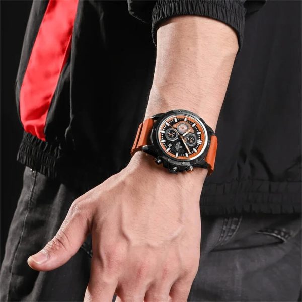 NaviForce NF8034 Business Fashion Chronograph Date Display Silicon Strap Watch For Men - Black/Orange - Image 3