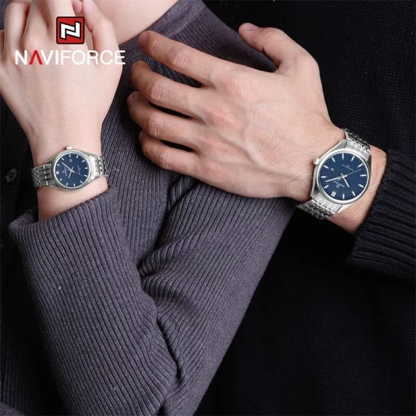 NaviForce NF8039 Simple Business Fashion Quartz Date Display Stainless Steel Watch For Couple - Blue/Silver - Image 2