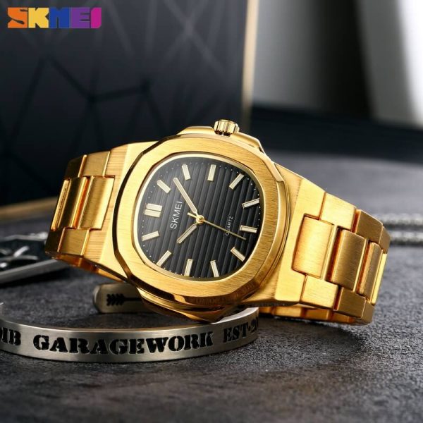 SKMEI 1794 Elegant Classic Stainless Steel Quartz Watch For Men - Black/Golden - Image 2