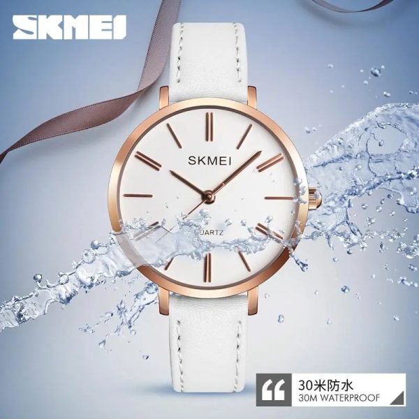 SKMEI 1397 Women Watch Simple Classic Numeric Design Thin Round Dial Shape Leather Strap Quartz - White - Image 3