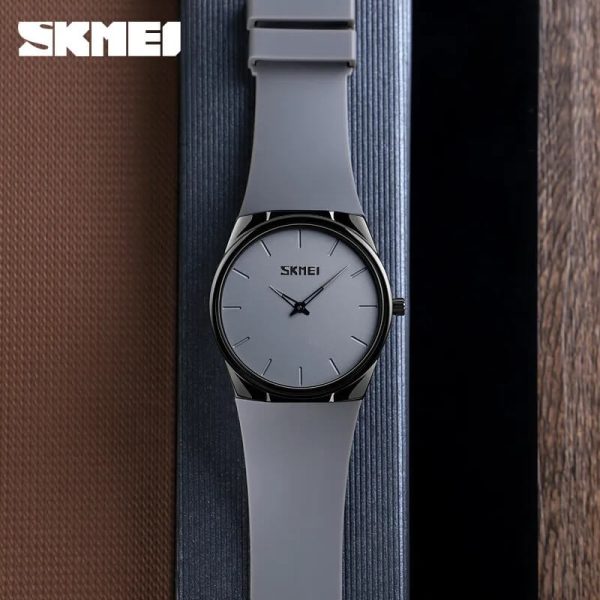 SKMEI 1601 Casual Elegant Slim Dial Silicon Strap Quartz Watch For Men - Grey - Image 2