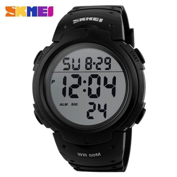 SKMEI 1068 LED Digital Alarm Outdoor Bid Dial Sport Waterproof Watch For Men - Black - Image 6