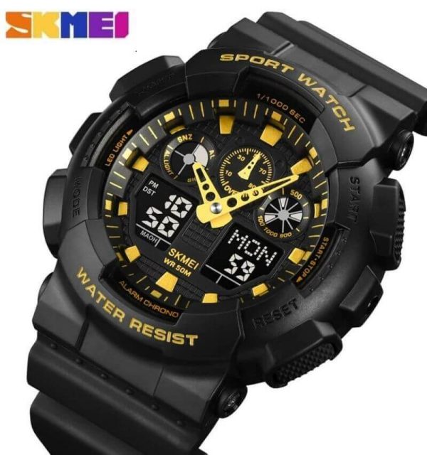 SKMEI 1832 Analog Digital Dual Display  Sport Chronograph LED Light Display Watch For Men - Black/Yellow