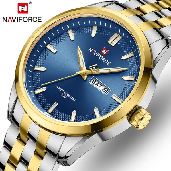 NaviForce NF9203 Men's Casual Day Date Display Stainless Steel Luminous Quartz Watch - Blue