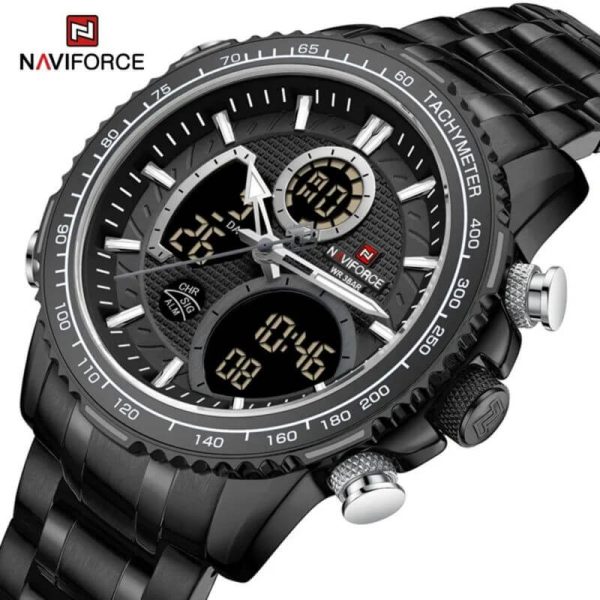 NAVIFORCE NF9182 Multi-Function Digital/Analog Casual Steel Watch For Men - Black