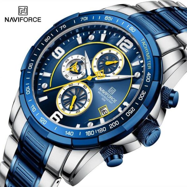 NaviForce NF8020 Fashion Multifunction Chronograph Date Display Stainless Steel Wristwatch For Men - Silver/Blue