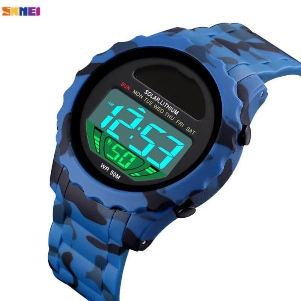 SKMEI 1585  Men Sports Solar Power Lithium Battery Digital Waterproof Wrist watch - Blue