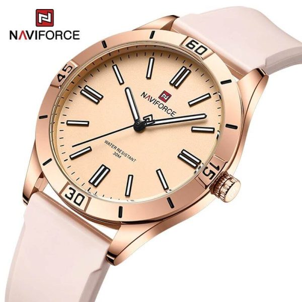 NaviForce NF5041 Women's Simple Analog Silicone Strap Round Dial Luminous Watch - Rosegold/Pink