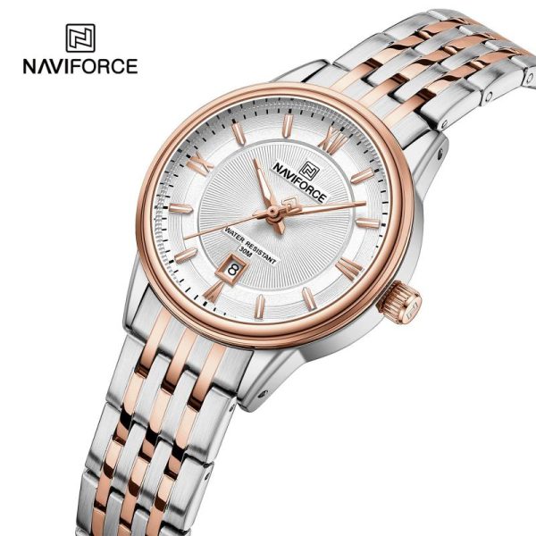 NaviForce NF8040 Classic Luxury Quartz Date Display Stainless Steel Watch For Women - White/Rosegold