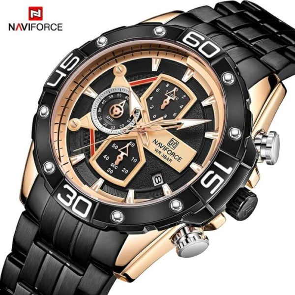 NAVIFORCE NF8018 Modern Casual Design Multi-function Stainless Chronograph Watch For Men  - Rosegold/Black