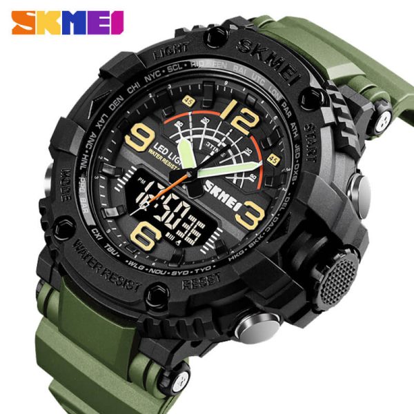 SKMEI 1617 Military 3 Time Big Dial Fashion Sport Digital  Analog Wristwatch For Men - Green