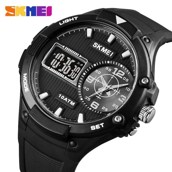 SKMEI 1761 Men's Fashion Analog Digital Creative 3 -Time Alarm Sports LED Stopwatch - Black