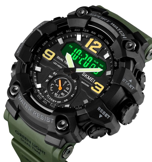 Skmei 1637 Men Digital Analog Dual Display Alarm Waterproof 3 Time Sport Wristwatch - Green