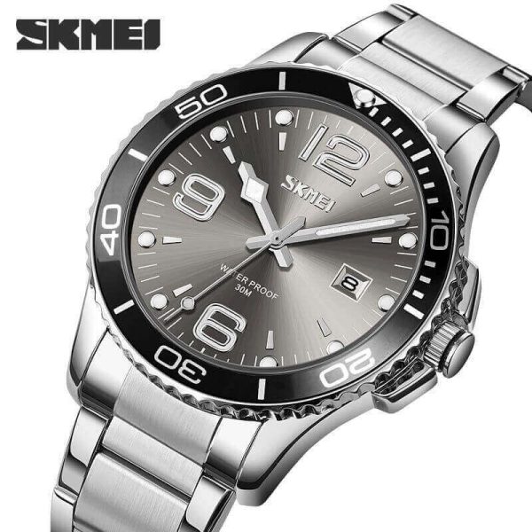 SKMEI 9278 Men's Business Stainless Steel Date Display Quartz Watch - Silver/Grey