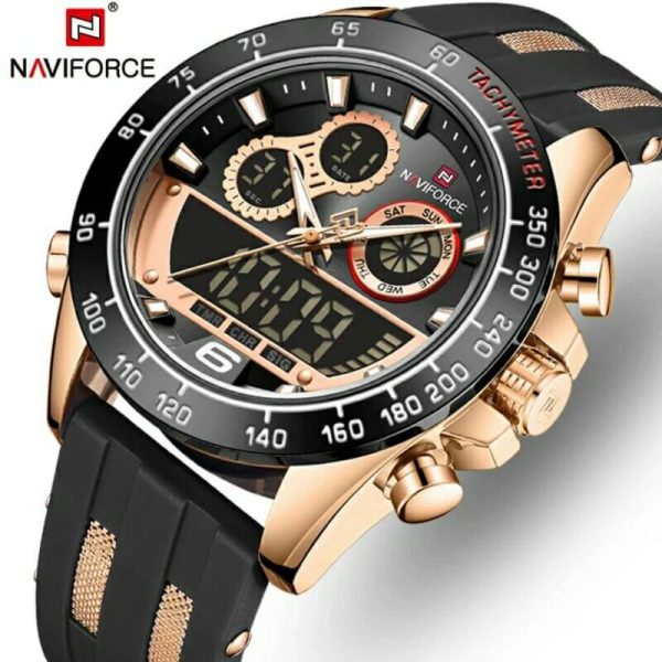 NAVIFORCE NF9188T Dual Screen Display Digital Analog Silicone Strap Watch For Men -Rosegold/Black