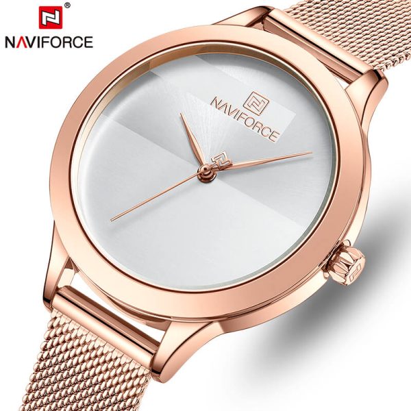 NaviForce NF5027 Simple Casual Round Mesh Stainless Steel Quartz Watch For Women - RoseGold