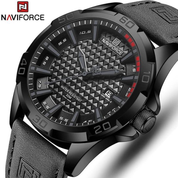 NaviForce NF8023 Men's Classic Date Display Luminous Quartz Leather Strap Watch - Black