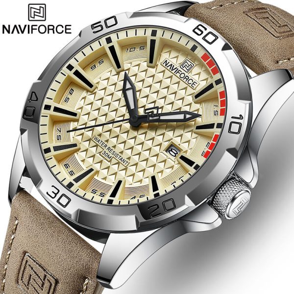 NaviForce NF8023 Men's Classic Date Display Luminous Quartz Leather Strap Watch - Brown