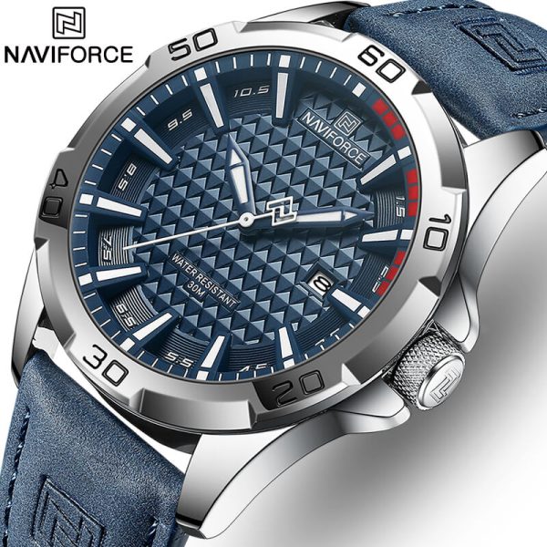 NaviForce NF8023 Men's Classic Date Display Luminous Quartz Leather Strap Watch - Blue