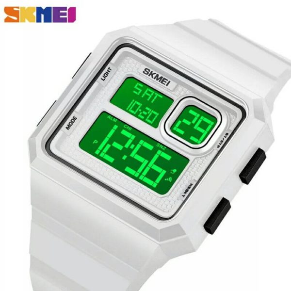 SKMEI 1877 Fashion Outdoor Multifunction Countdown LED Digital Wristwatch For Men - White