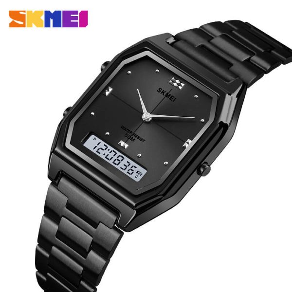 SKMEI 1612 Casual Digital Analog Slim Dial Stainless Steel Watch For Men - Black