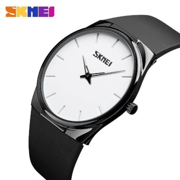 SKMEI 1601 Casual Elegant Slim Dial Silicon Strap Quartz Watch For Men - White/Black